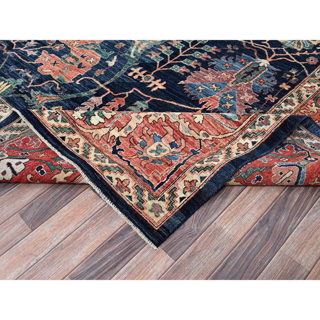 11'9" x 17'7" New Hand Knotted Blue Wool Rectangle Oriental Rug - MOA1021052