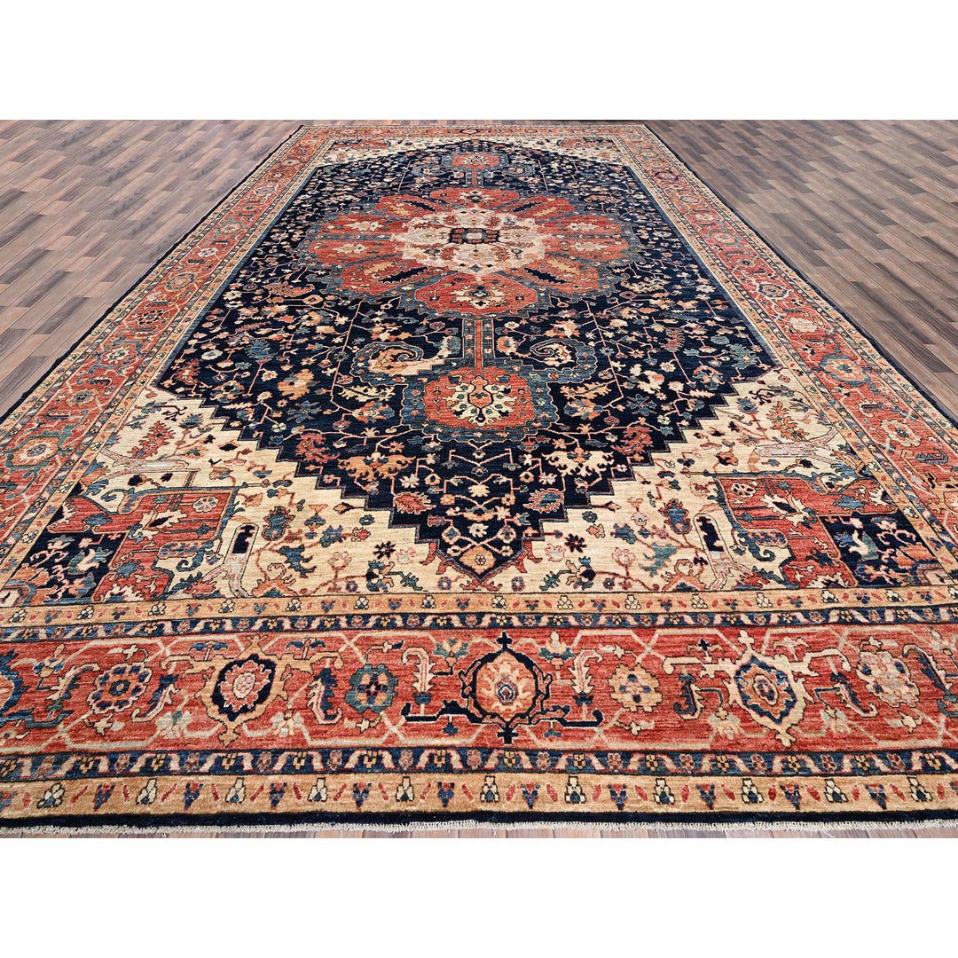 11'11" x 18'9" New Hand Knotted Blue Wool Rectangle Oriental Rug - MOA1021053