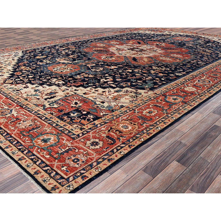 11'11" x 18'9" New Hand Knotted Blue Wool Rectangle Oriental Rug - MOA1021053