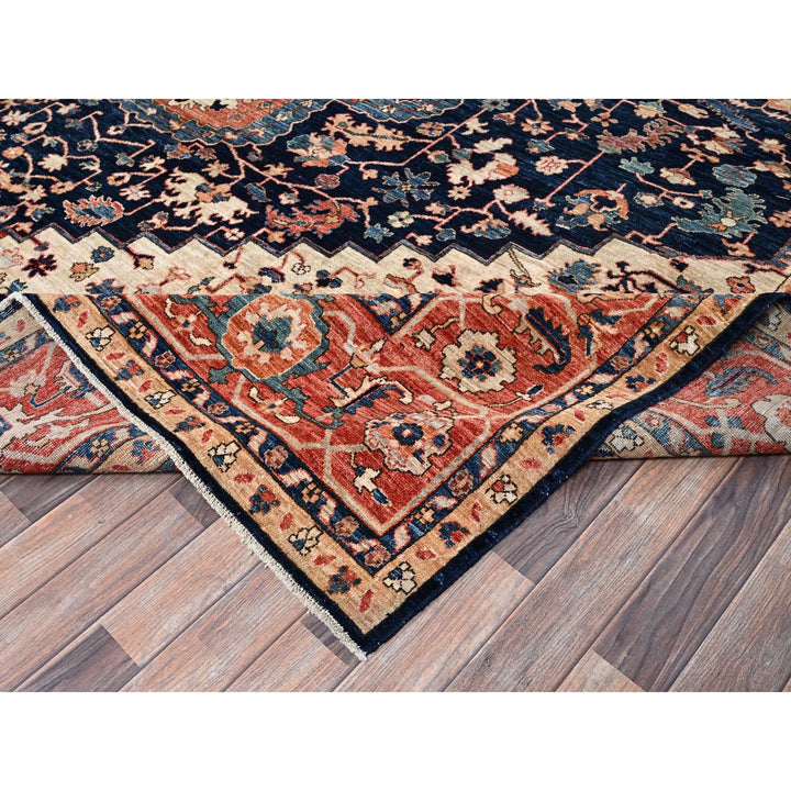 11'11" x 18'9" New Hand Knotted Blue Wool Rectangle Oriental Rug - MOA1021053