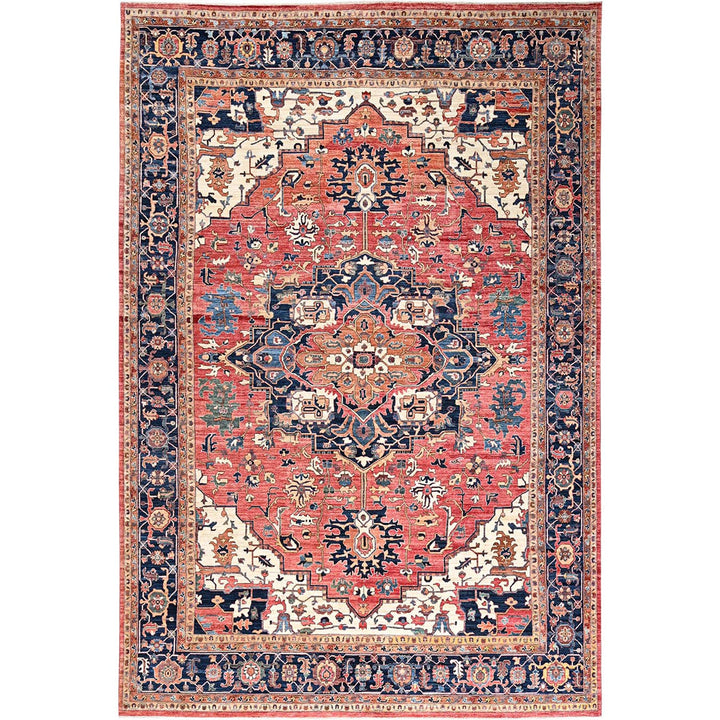 11'10" x 17'7" New Hand Knotted Red Wool Rectangle Oriental Rug - MOA1021054