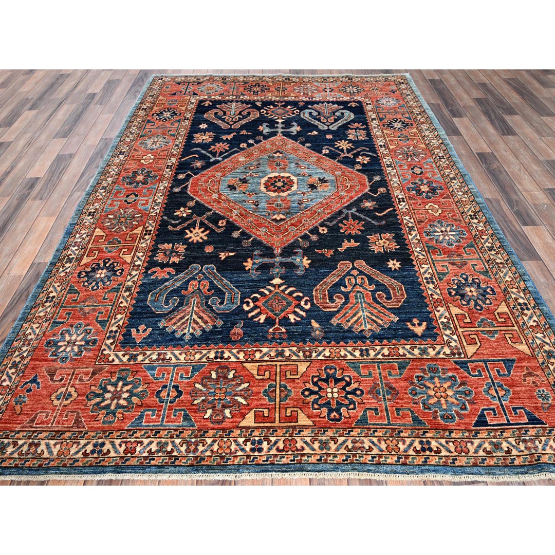 6'0" x 8'8" New Hand Knotted Blue Wool Rectangle Oriental Rug - MOA1021055