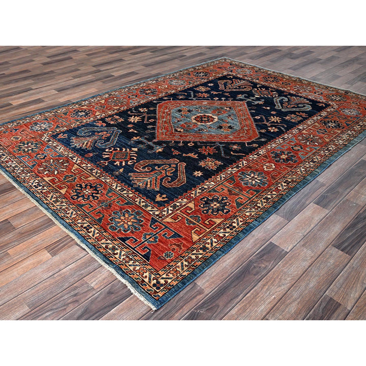 6'0" x 8'8" New Hand Knotted Blue Wool Rectangle Oriental Rug - MOA1021055