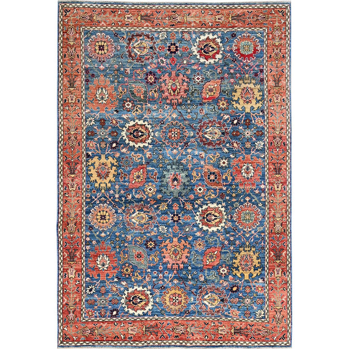 6'2" x 9'0" New Hand Knotted Blue Wool Rectangle Oriental Rug - MOA1021056