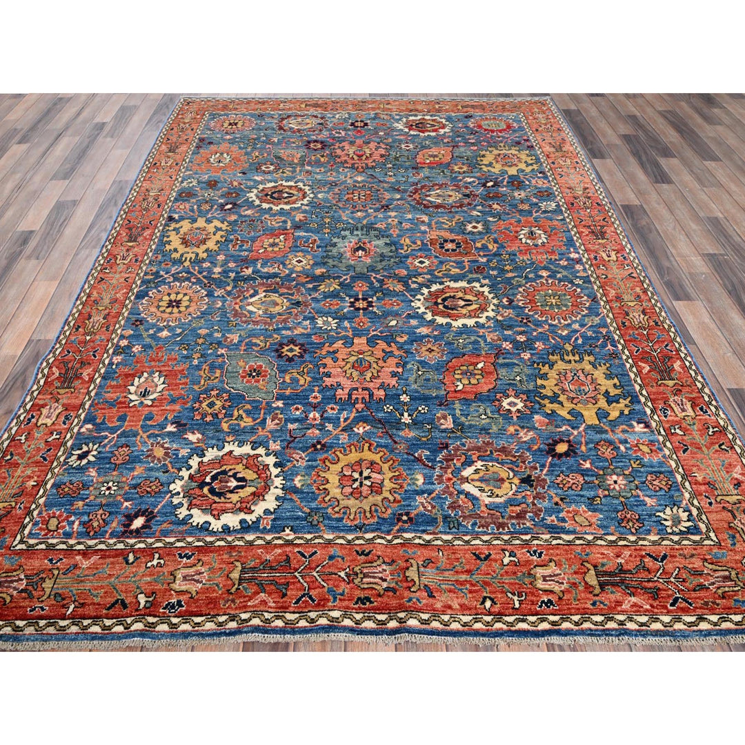 6'2" x 9'0" New Hand Knotted Blue Wool Rectangle Oriental Rug - MOA1021056