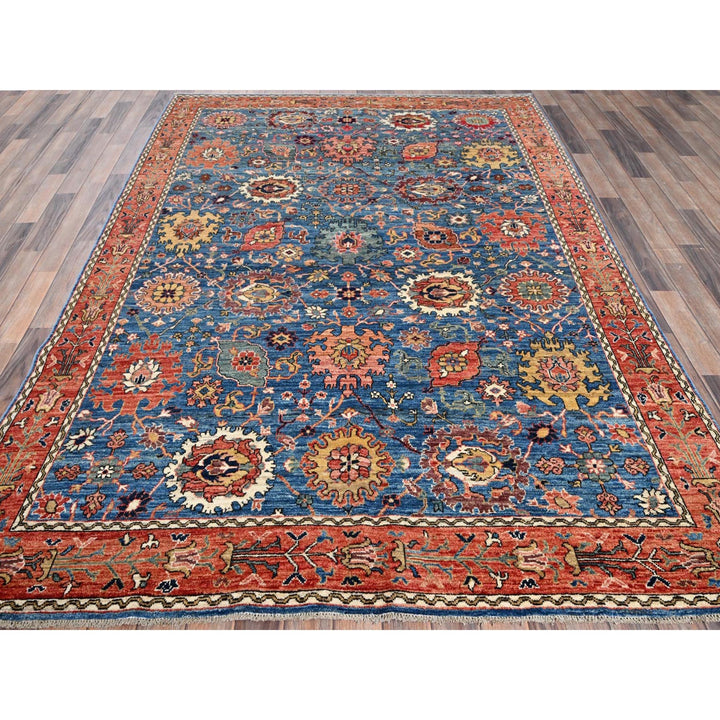 6'2" x 9'0" New Hand Knotted Blue Wool Rectangle Oriental Rug - MOA1021056