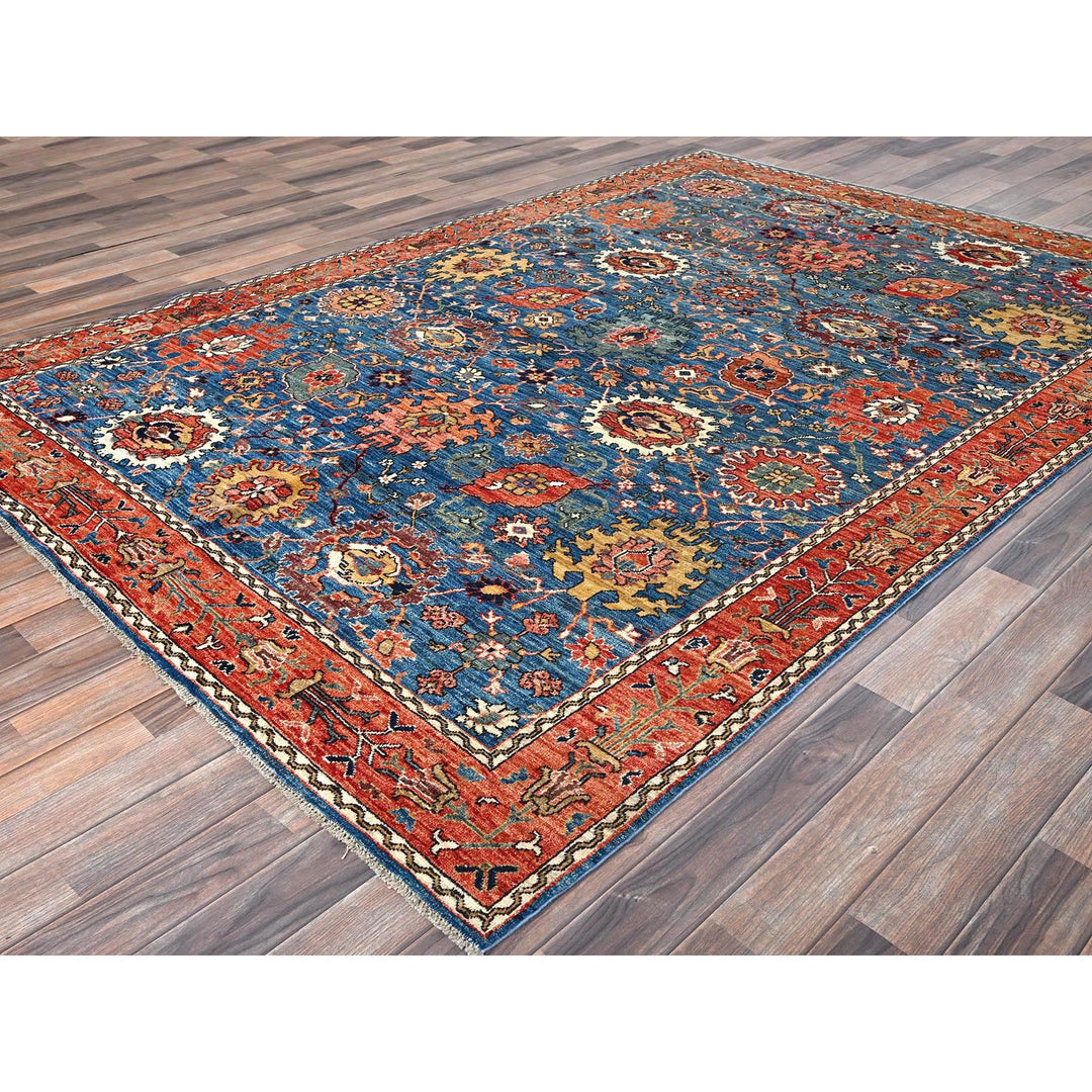 6'2" x 9'0" New Hand Knotted Blue Wool Rectangle Oriental Rug - MOA1021056