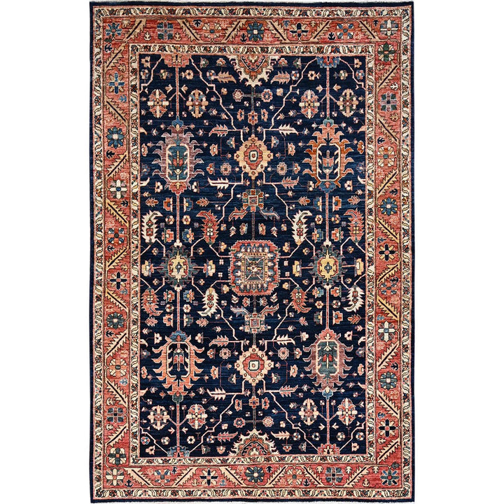 5'11" x 9'2" New Hand Knotted Blue Wool Rectangle Oriental Rug - MOA1021057