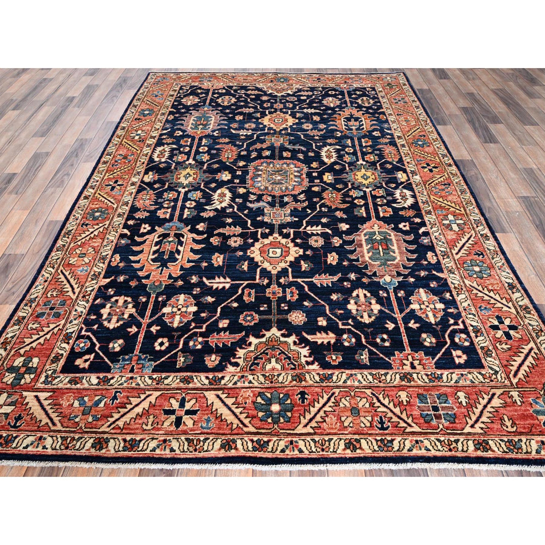 5'11" x 9'2" New Hand Knotted Blue Wool Rectangle Oriental Rug - MOA1021057