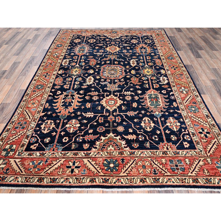 5'11" x 9'2" New Hand Knotted Blue Wool Rectangle Oriental Rug - MOA1021057