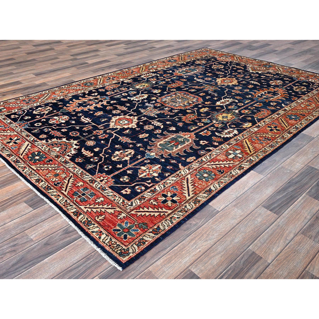 5'11" x 9'2" New Hand Knotted Blue Wool Rectangle Oriental Rug - MOA1021057