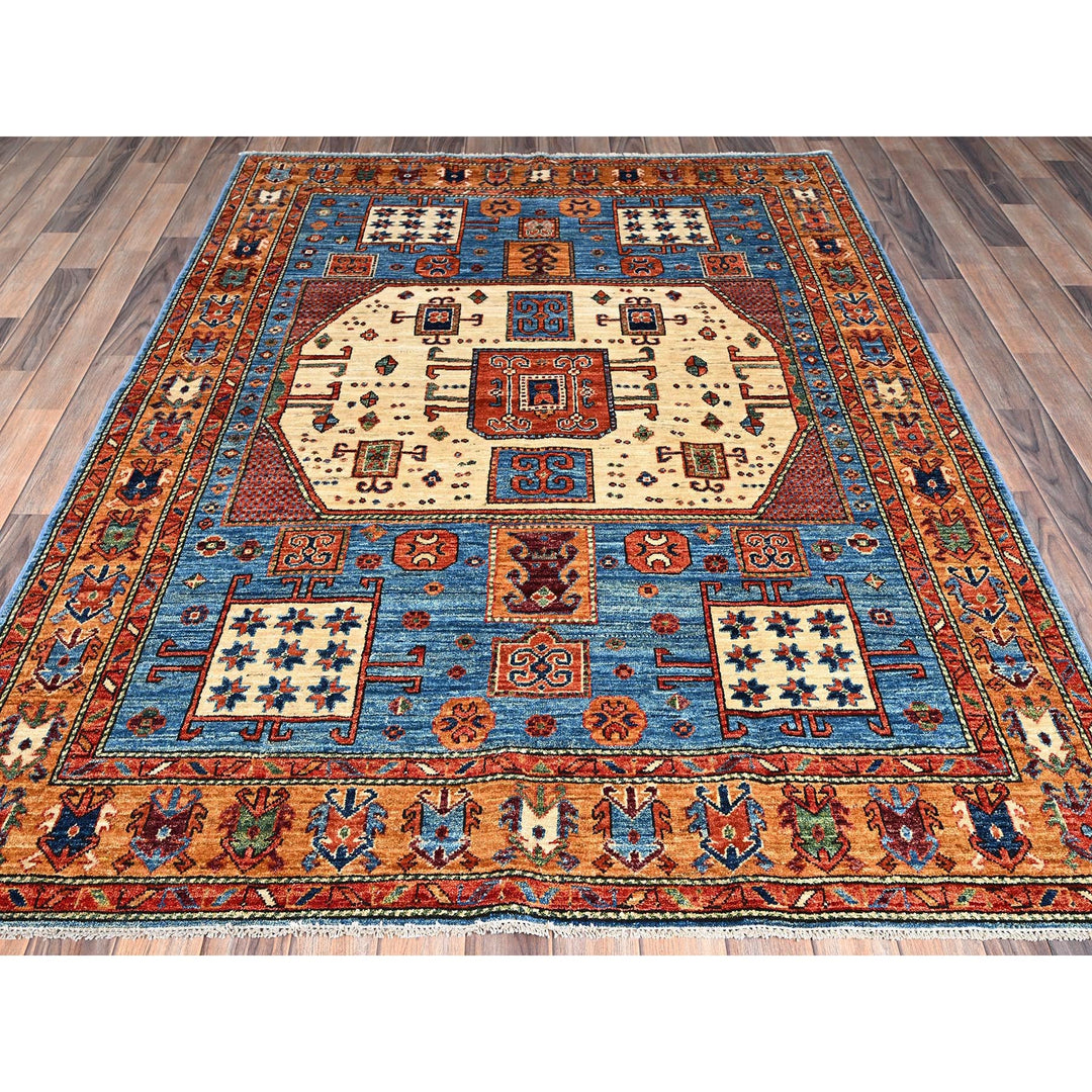 5'2" x 7'0" New Hand Knotted Blue Wool Rectangle Oriental Rug - MOA1021059