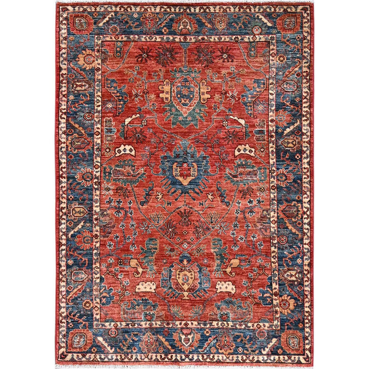 4'3" x 6'0" New Hand Knotted Red Wool Rectangle Oriental Rug - MOA1021060