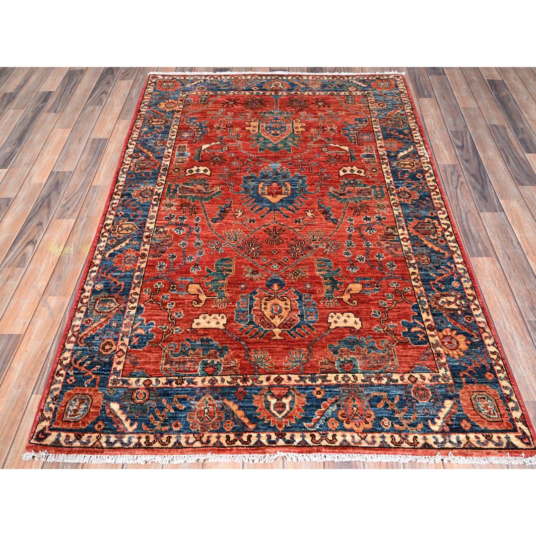 4'3" x 6'0" New Hand Knotted Red Wool Rectangle Oriental Rug - MOA1021060