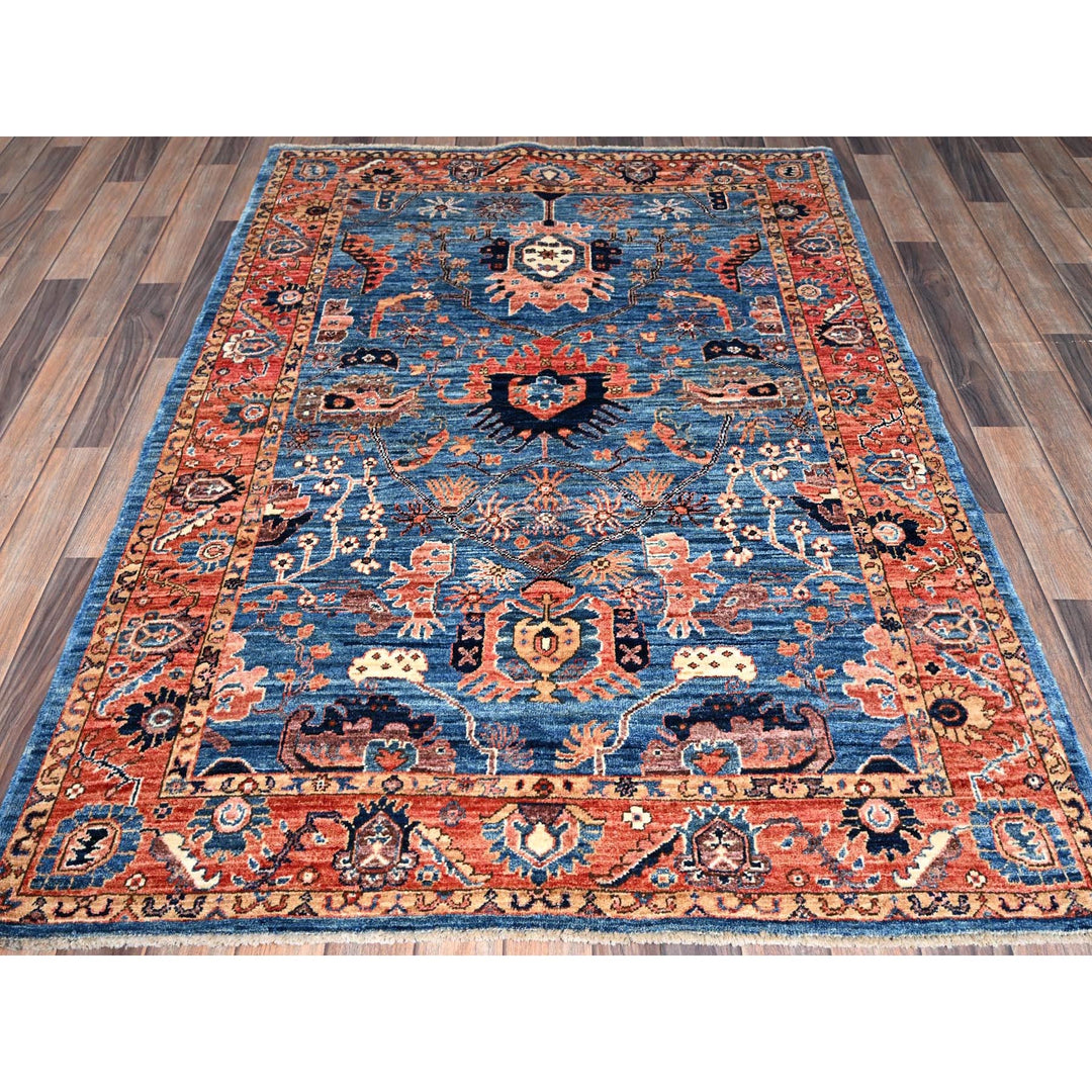 4'4" x 6'2" New Hand Knotted Blue Wool Rectangle Oriental Rug - MOA1021061