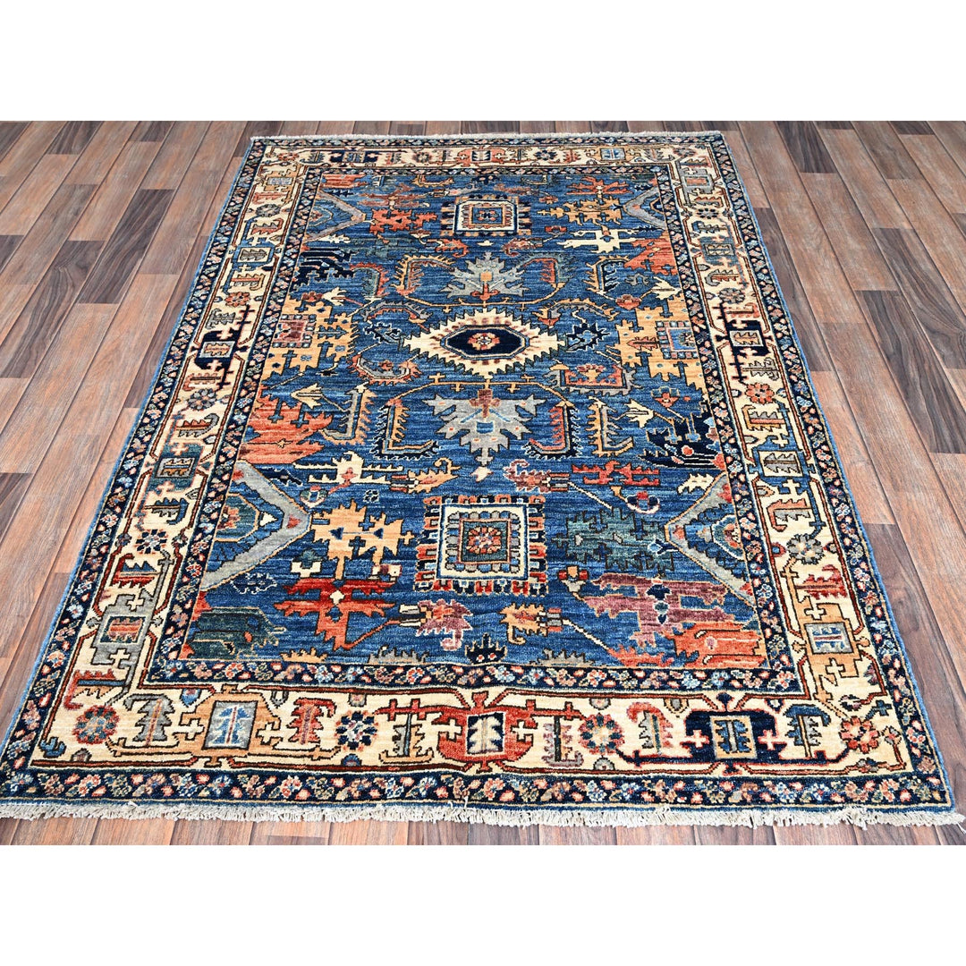4'0" x 6'0" New Hand Knotted Blue Wool Rectangle Oriental Rug - MOA1021062