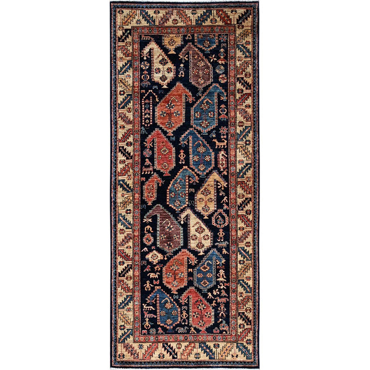 3'11" x 9'9" New Hand Knotted Blue Wool Runner Oriental Rug - MOA1021064