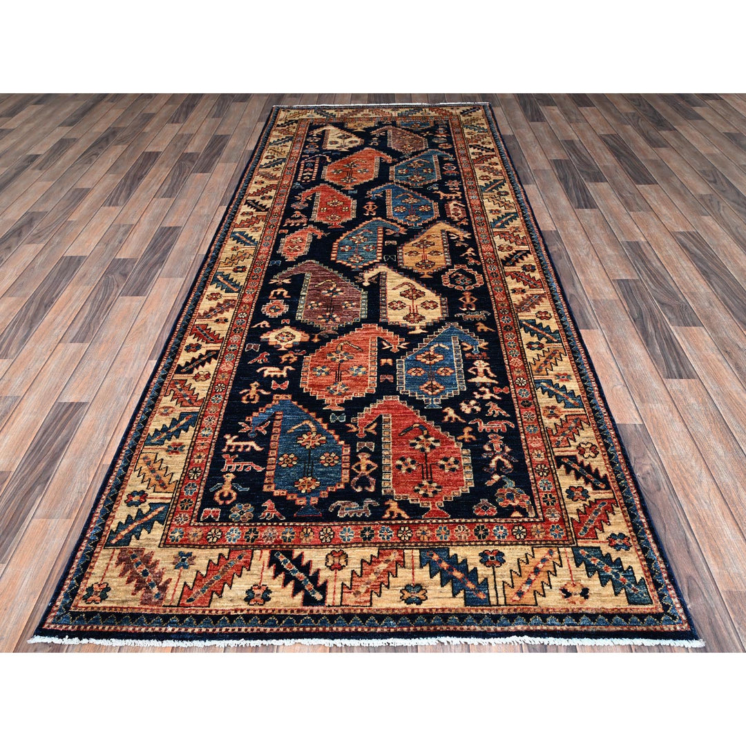 3'11" x 9'9" New Hand Knotted Blue Wool Runner Oriental Rug - MOA1021064