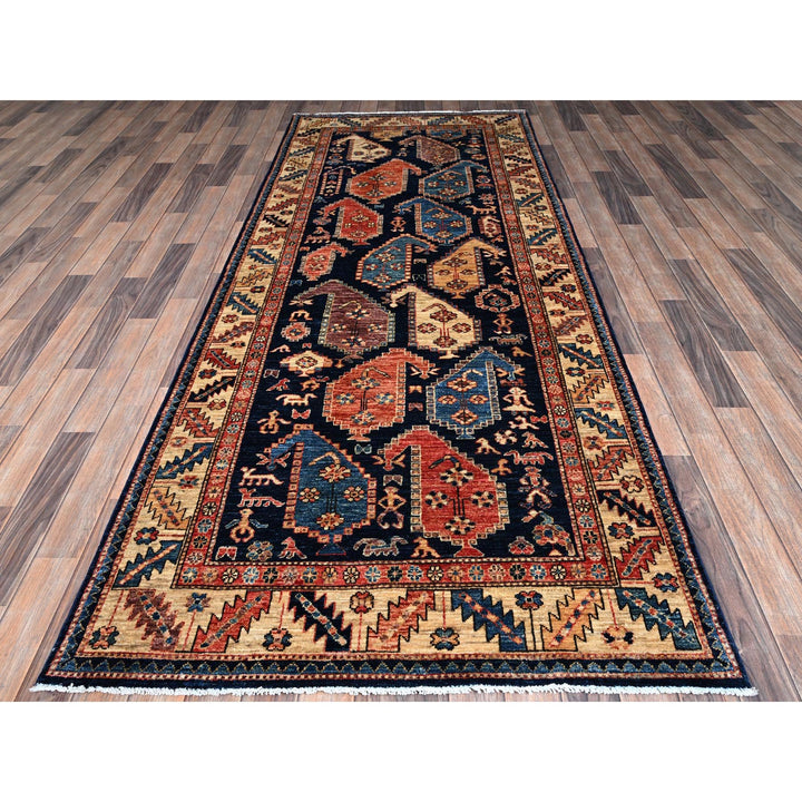 3'11" x 9'9" New Hand Knotted Blue Wool Runner Oriental Rug - MOA1021064