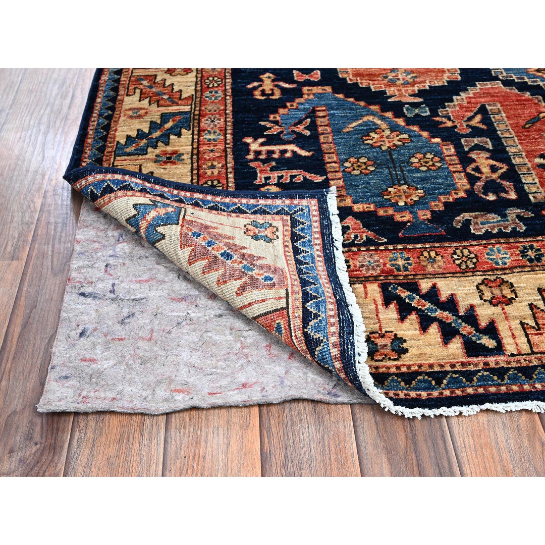 3'11" x 9'9" New Hand Knotted Blue Wool Runner Oriental Rug - MOA1021064