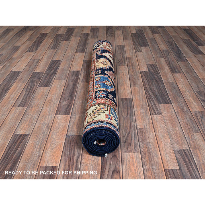 3'11" x 9'9" New Hand Knotted Blue Wool Runner Oriental Rug - MOA1021064