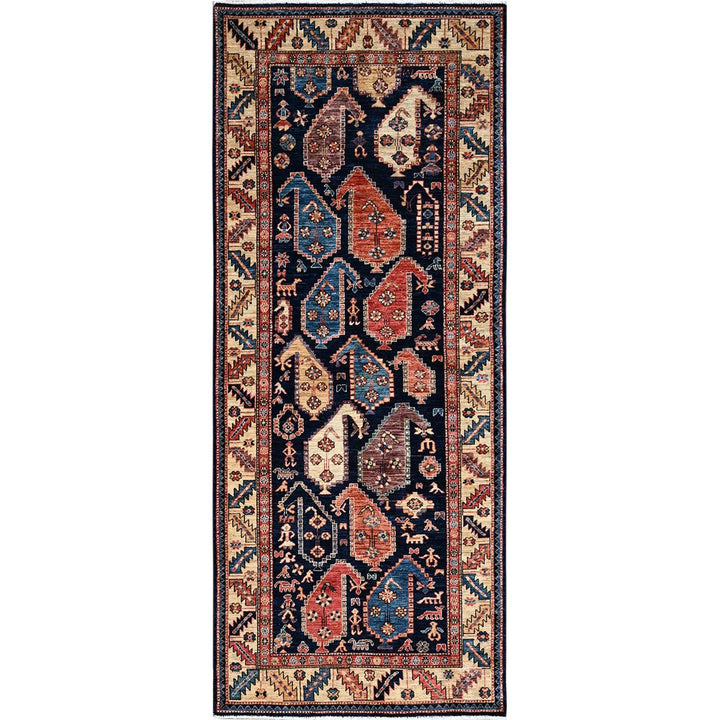3'11" x 9'9" New Hand Knotted Blue Wool Runner Oriental Rug - MOA1021065