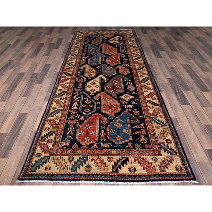 3'11" x 9'9" New Hand Knotted Blue Wool Runner Oriental Rug - MOA1021065