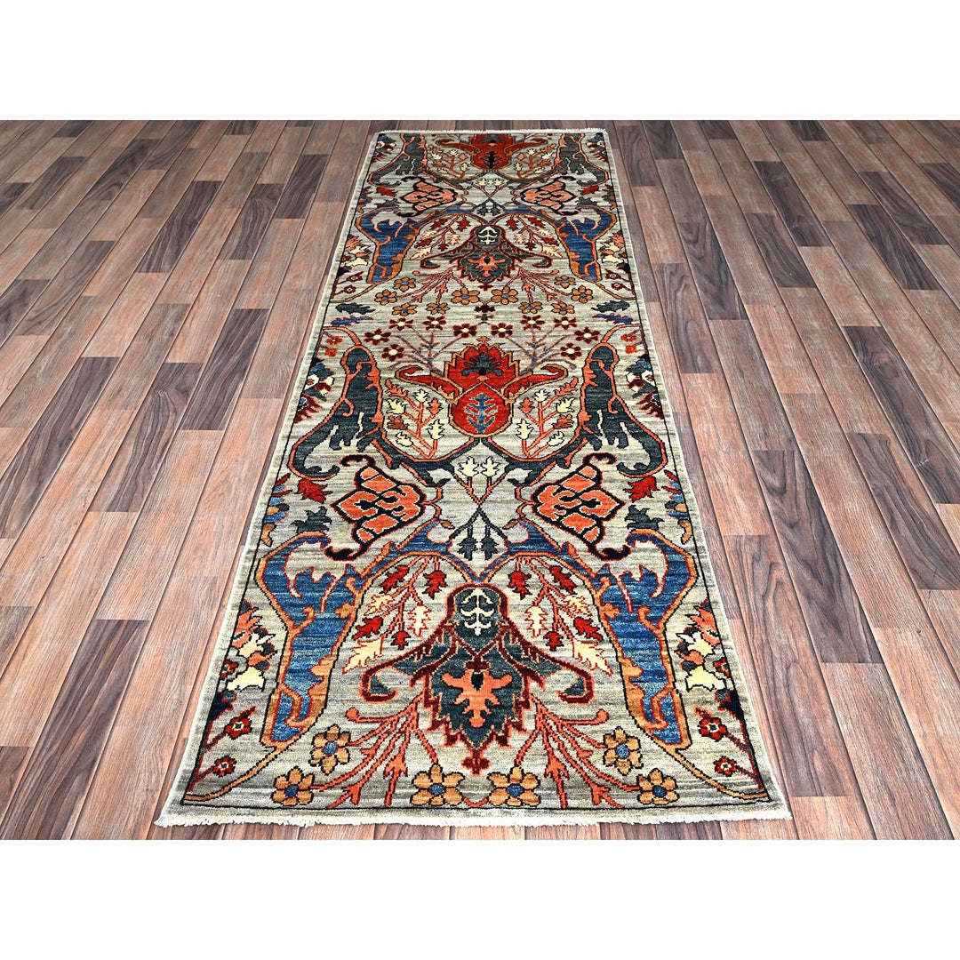 2'6" x 8'1" New Hand Knotted Grey Wool Runner Oriental Rug - MOA1021069