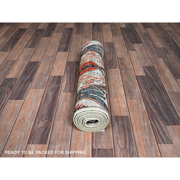 2'6" x 8'1" New Hand Knotted Grey Wool Runner Oriental Rug - MOA1021069