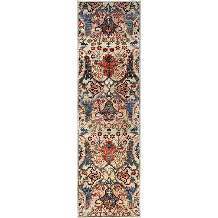 2'8" x 9'7" New Hand Knotted Grey Wool Runner Oriental Rug - MOA1021070