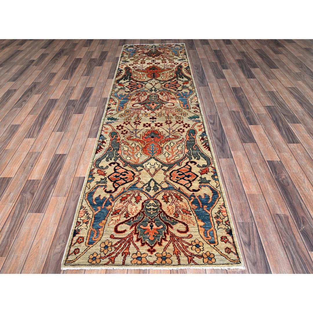 2'8" x 9'7" New Hand Knotted Grey Wool Runner Oriental Rug - MOA1021070