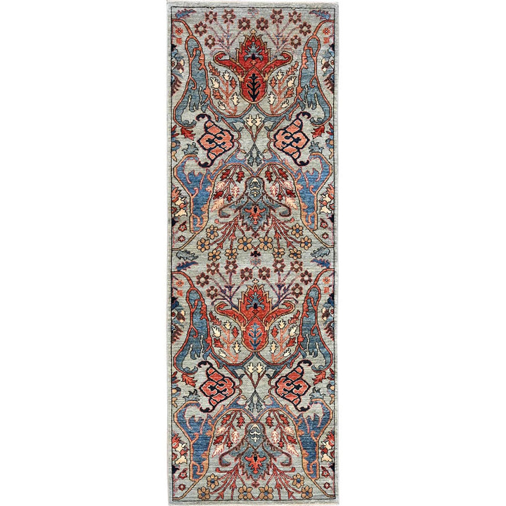 2'8" x 8'3" New Hand Knotted Grey Wool Runner Oriental Rug - MOA1021073
