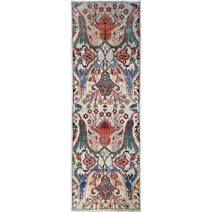 2'10" x 9'0" New Hand Knotted Grey Wool Runner Oriental Rug - MOA1021074