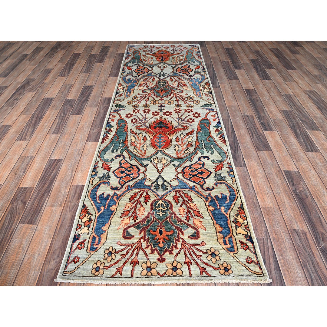 2'10" x 9'0" New Hand Knotted Grey Wool Runner Oriental Rug - MOA1021074
