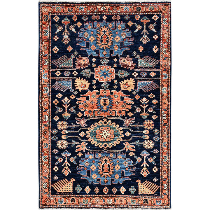 3'1" x 4'10" New Hand Knotted Blue Wool Rectangle Oriental Rug - MOA1021076