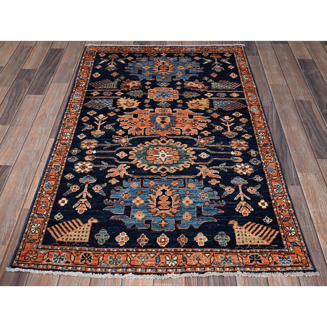 3'1" x 4'10" New Hand Knotted Blue Wool Rectangle Oriental Rug - MOA1021076