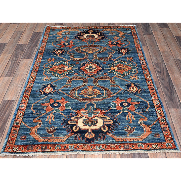 3'2" x 4'11" New Hand Knotted Blue Wool Rectangle Oriental Rug - MOA1021077