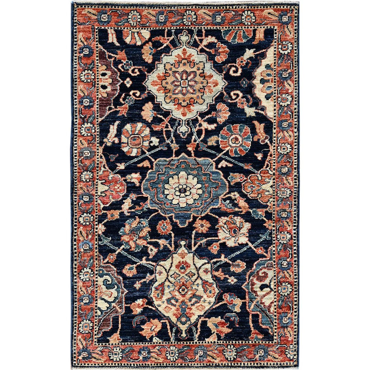 3'0" x 5'1" New Hand Knotted Blue Wool Rectangle Oriental Rug - MOA1021078