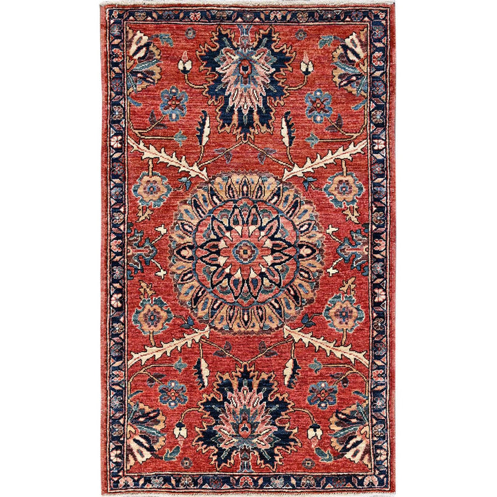 3'1" x 5'0" New Hand Knotted Red Wool Rectangle Oriental Rug - MOA1021079
