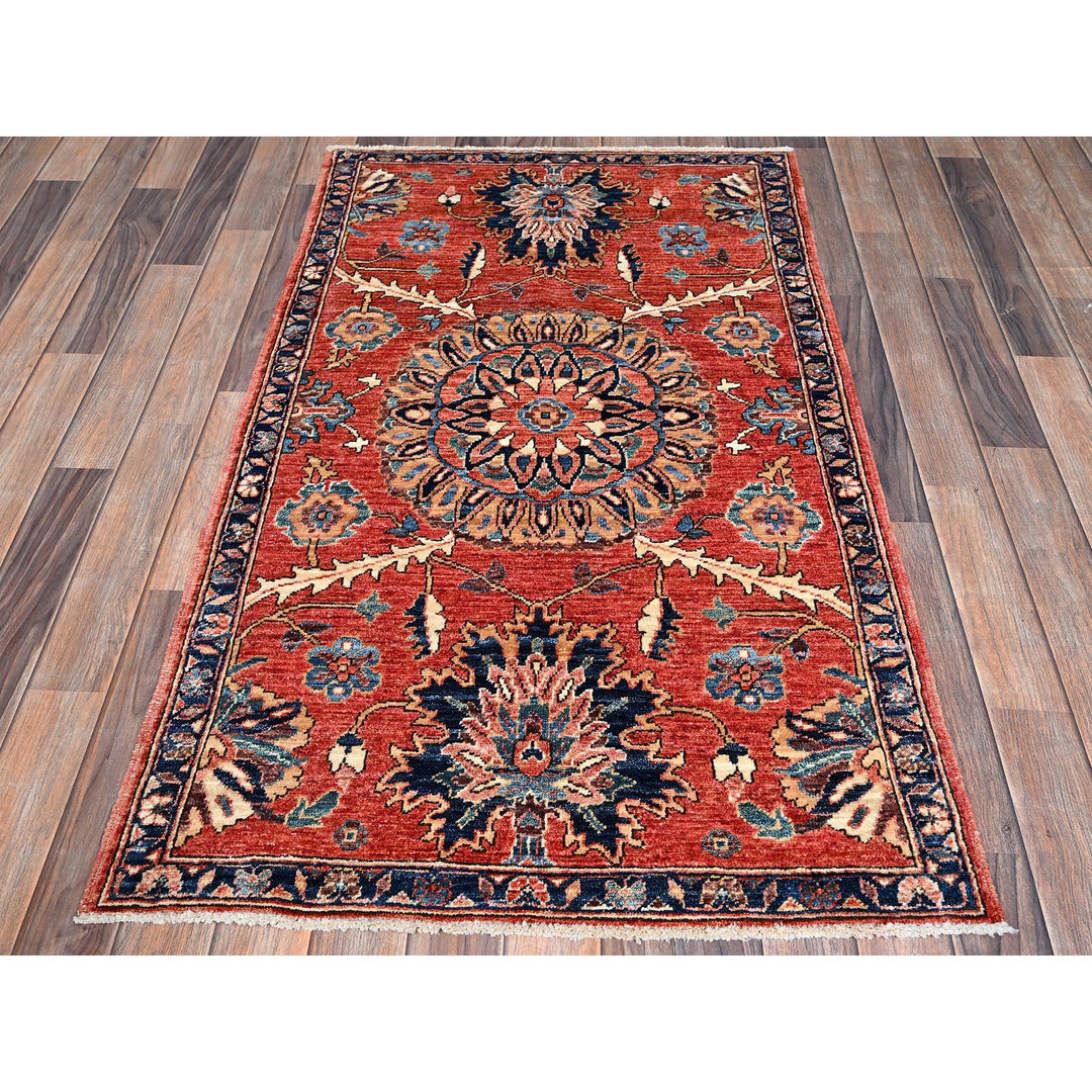 3'1" x 5'0" New Hand Knotted Red Wool Rectangle Oriental Rug - MOA1021079