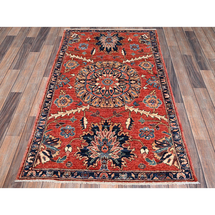 3'1" x 5'0" New Hand Knotted Red Wool Rectangle Oriental Rug - MOA1021079
