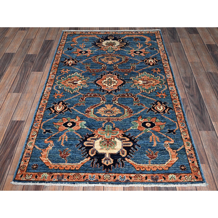 3'1" x 5'1" New Hand Knotted Blue Wool Rectangle Oriental Rug - MOA1021081