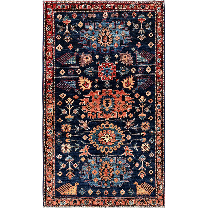 3'0" x 5'1" New Hand Knotted Blue Wool Rectangle Oriental Rug - MOA1021082