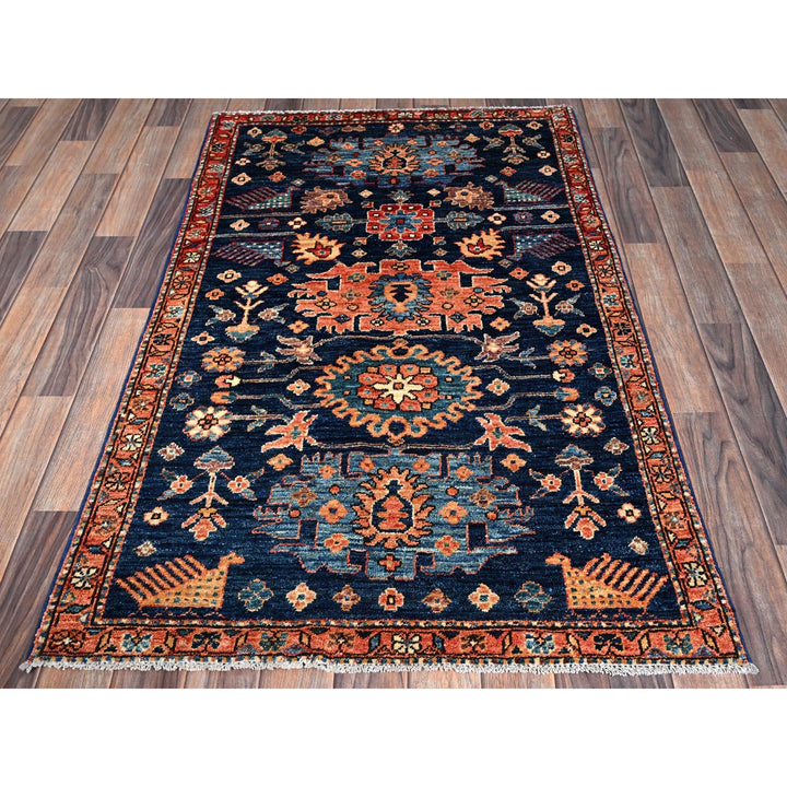 3'0" x 5'1" New Hand Knotted Blue Wool Rectangle Oriental Rug - MOA1021082