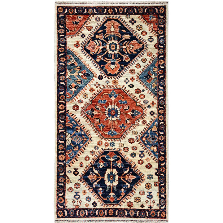 2'7" x 4'10" New Hand Knotted Ivory Wool Rectangle Oriental Rug - MOA1021083