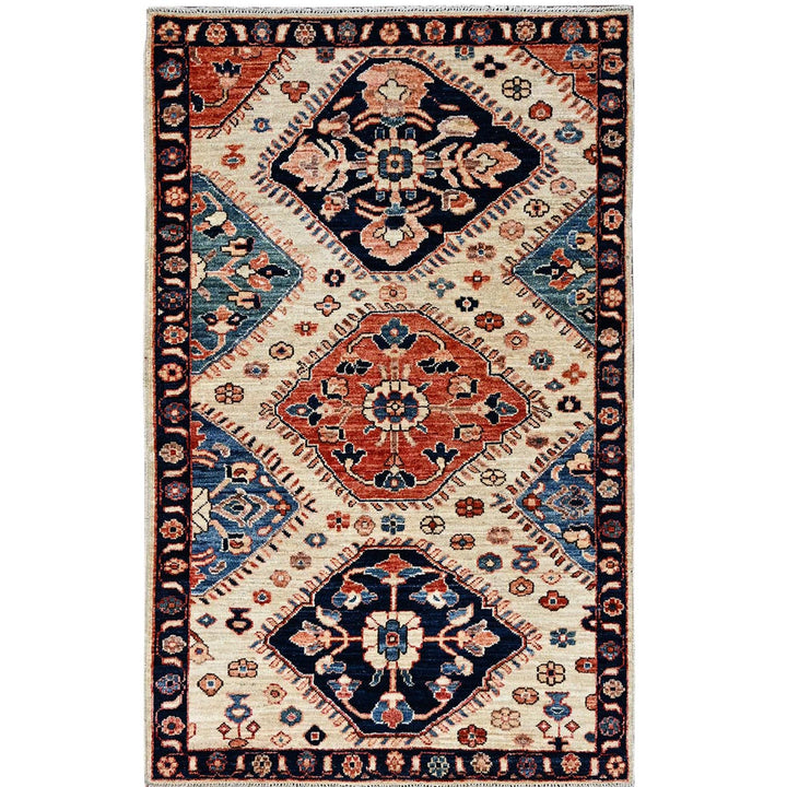 3'3" x 5'2" New Hand Knotted Ivory Wool Rectangle Oriental Rug - MOA1021084