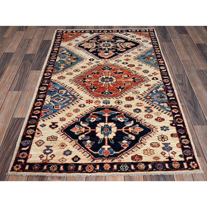 3'3" x 5'2" New Hand Knotted Ivory Wool Rectangle Oriental Rug - MOA1021084