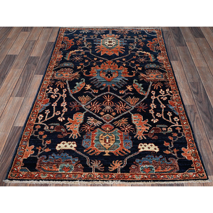 3'2" x 5'2" New Hand Knotted Blue Wool Rectangle Oriental Rug - MOA1021085