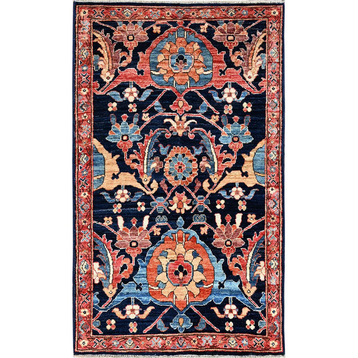 2'11" x 5'0" New Hand Knotted Blue Wool Rectangle Oriental Rug - MOA1021088