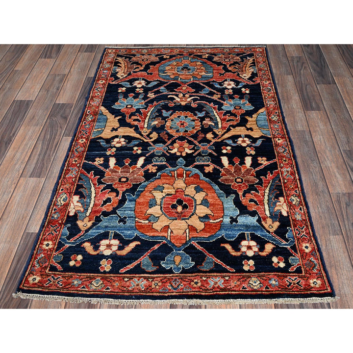 2'11" x 5'0" New Hand Knotted Blue Wool Rectangle Oriental Rug - MOA1021088